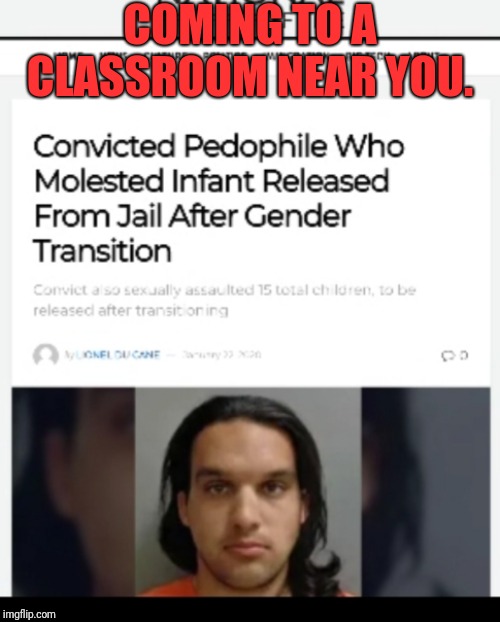 Oh why not?
What could go wrong? | COMING TO A CLASSROOM NEAR YOU. | image tagged in pedophiles,children,school,sick | made w/ Imgflip meme maker
