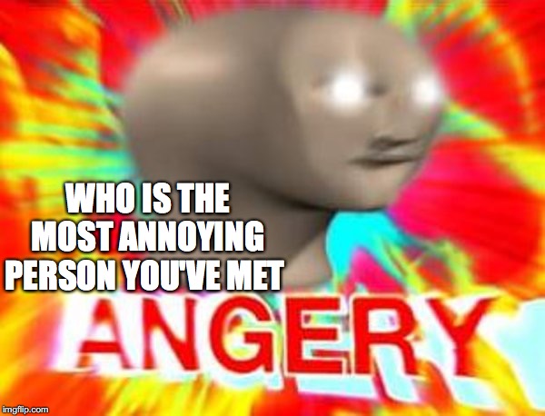 No names please | WHO IS THE MOST ANNOYING PERSON YOU'VE MET | image tagged in surreal angery | made w/ Imgflip meme maker
