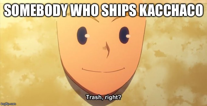 Trash, right? | SOMEBODY WHO SHIPS KACCHACO | image tagged in trash right | made w/ Imgflip meme maker