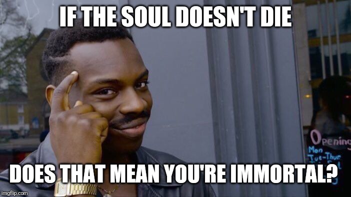 Roll Safe Think About It Meme | IF THE SOUL DOESN'T DIE DOES THAT MEAN YOU'RE IMMORTAL? | image tagged in memes,roll safe think about it | made w/ Imgflip meme maker