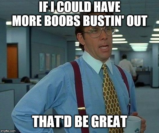 That Would Be Great Meme | IF I COULD HAVE MORE BOOBS BUSTIN' OUT THAT'D BE GREAT | image tagged in memes,that would be great | made w/ Imgflip meme maker