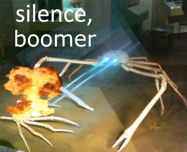 Silence Crab | boomer | image tagged in silence crab | made w/ Imgflip meme maker