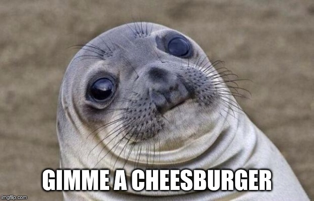 Awkward Moment Sealion Meme | GIMME A CHEESBURGER | image tagged in memes,awkward moment sealion | made w/ Imgflip meme maker