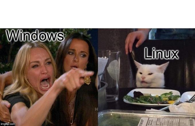Woman Yelling At Cat | Windows; Linux | image tagged in memes,woman yelling at cat | made w/ Imgflip meme maker