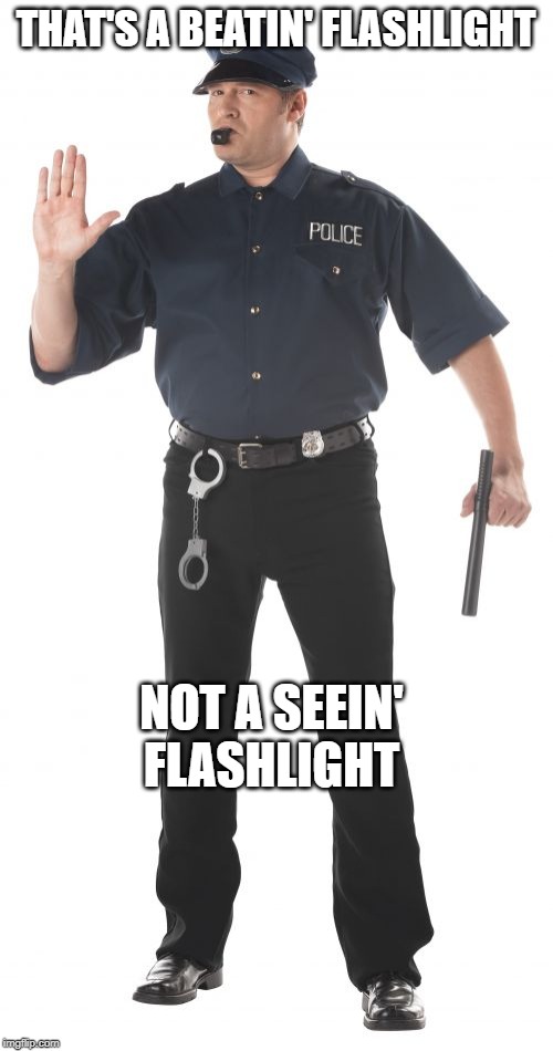 Stop Cop Meme | THAT'S A BEATIN' FLASHLIGHT NOT A SEEIN' FLASHLIGHT | image tagged in memes,stop cop | made w/ Imgflip meme maker