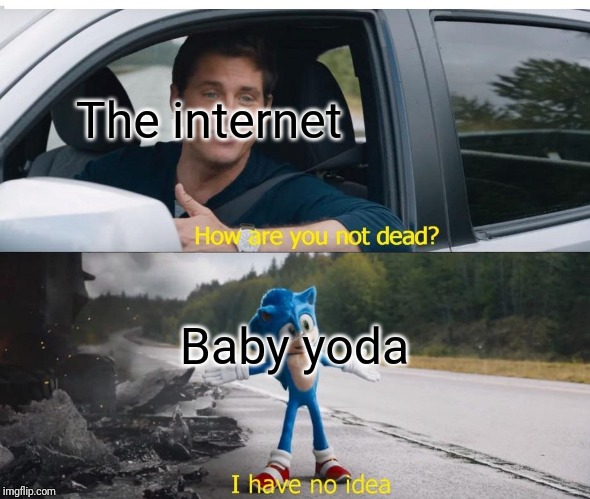 sonic how are you not dead | The internet; Baby yoda | image tagged in sonic how are you not dead | made w/ Imgflip meme maker