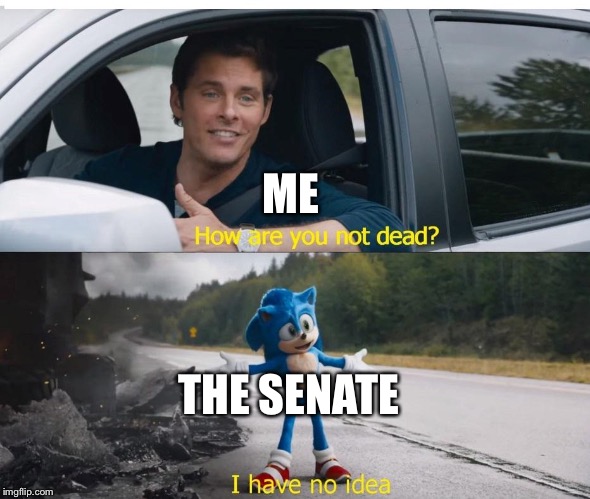 sonic how are you not dead | ME; THE SENATE | image tagged in sonic how are you not dead | made w/ Imgflip meme maker