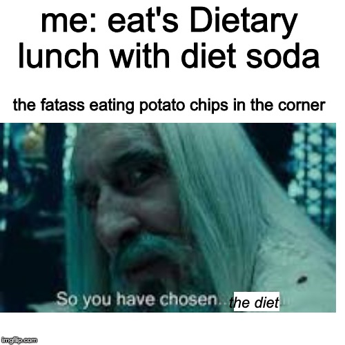 diet | me: eat's Dietary lunch with diet soda; the fatass eating potato chips in the corner; the diet | image tagged in memes | made w/ Imgflip meme maker