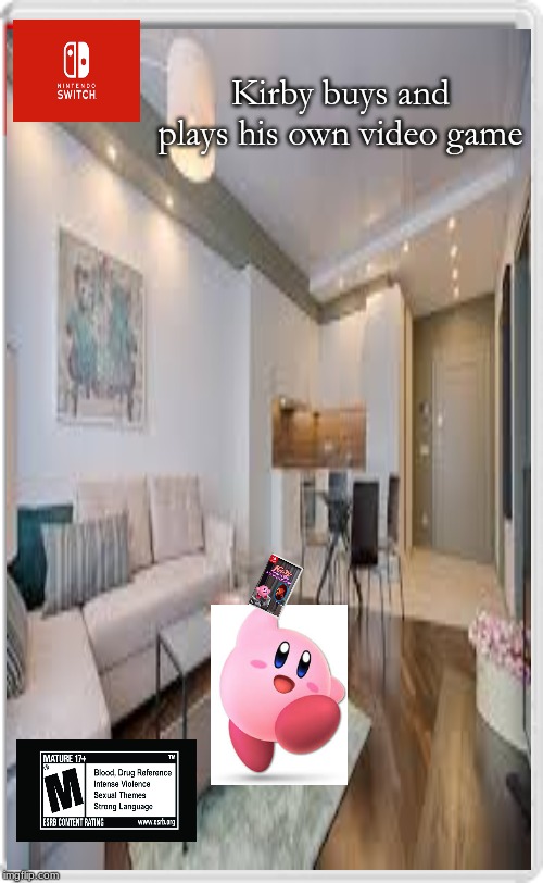 bringin back the kirby games. | Kirby buys and plays his own video game | image tagged in nintendo switch | made w/ Imgflip meme maker