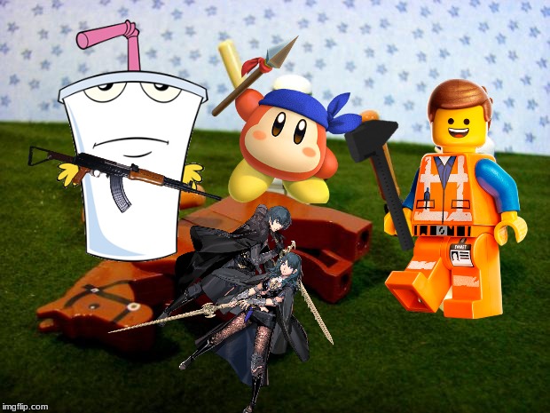 Our Favorite characters we want in smash beats up Byleth part 2 | image tagged in beating a dead horse,super smash bros,lego,aqua teen hunger force,bandana dee | made w/ Imgflip meme maker