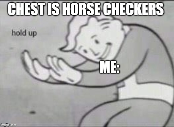 Fallout Hold Up | CHEST IS HORSE CHECKERS; ME: | image tagged in fallout hold up | made w/ Imgflip meme maker