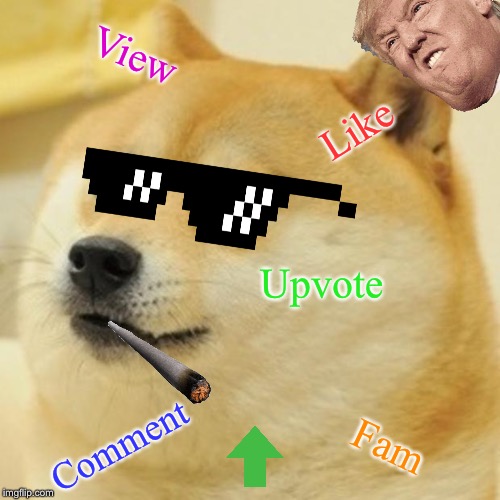 Doge Meme | View; Like; Upvote; Fam; Comment | image tagged in memes,doge | made w/ Imgflip meme maker