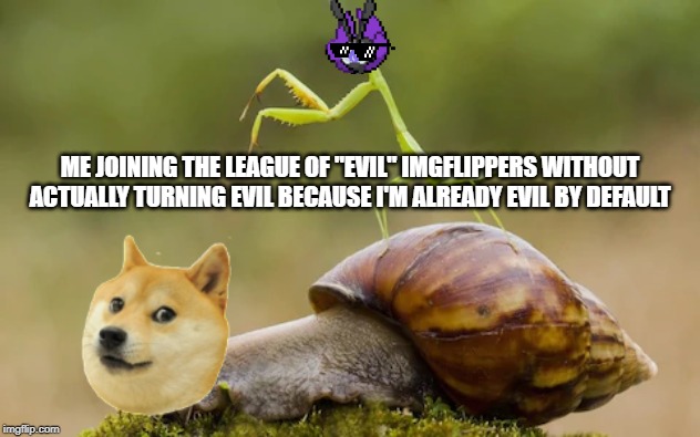 no need for an evil counterpart if you're already evil | ME JOINING THE LEAGUE OF "EVIL" IMGFLIPPERS WITHOUT ACTUALLY TURNING EVIL BECAUSE I'M ALREADY EVIL BY DEFAULT | image tagged in memes,evil | made w/ Imgflip meme maker