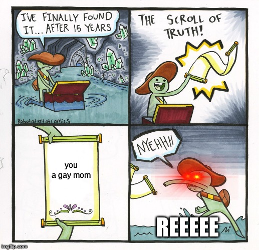 The Scroll Of Truth Meme | you a gay mom; REEEEE | image tagged in memes,the scroll of truth | made w/ Imgflip meme maker