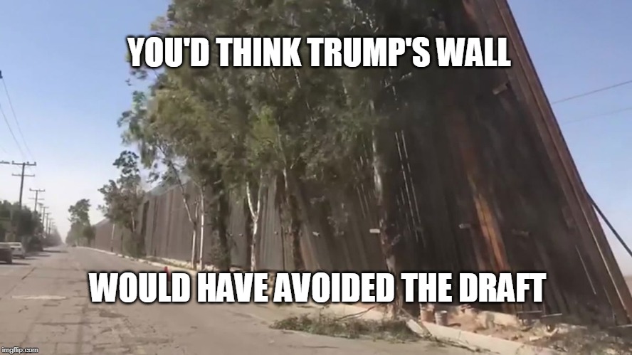 YOU'D THINK TRUMP'S WALL; WOULD HAVE AVOIDED THE DRAFT | image tagged in donald trump,wall | made w/ Imgflip meme maker