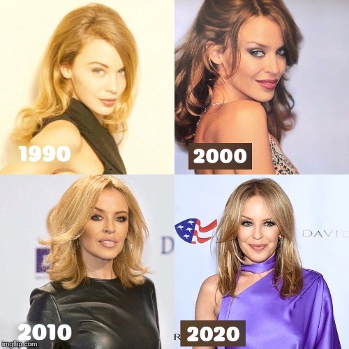 Kylie through the decades.
Last one is from a bushfire relief gala | image tagged in year,celebrity,gorgeous,beautiful woman,beautiful,style | made w/ Imgflip meme maker