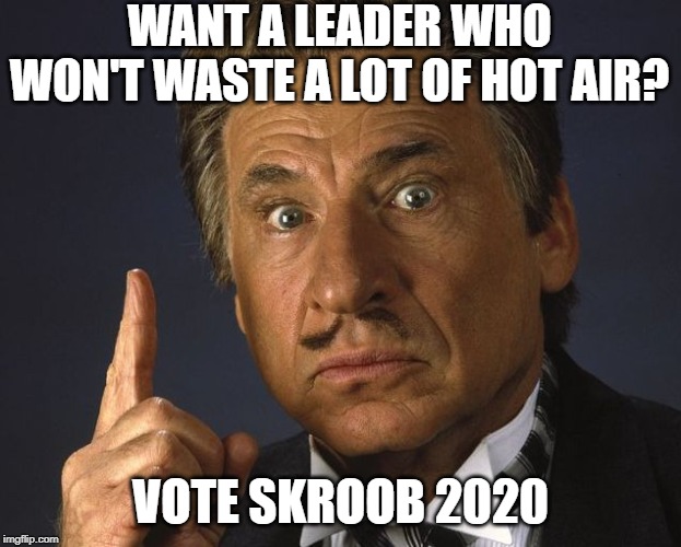 Hail Skroob | WANT A LEADER WHO WON'T WASTE A LOT OF HOT AIR? VOTE SKROOB 2020 | image tagged in president skroob | made w/ Imgflip meme maker