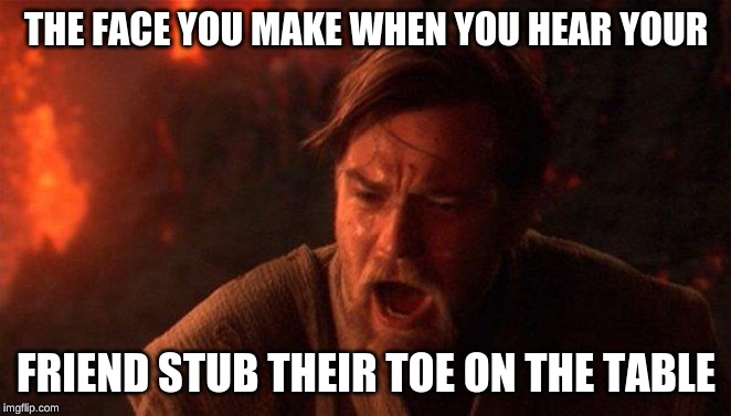 You Were The Chosen One (Star Wars) Meme | THE FACE YOU MAKE WHEN YOU HEAR YOUR; FRIEND STUB THEIR TOE ON THE TABLE | image tagged in memes,you were the chosen one star wars | made w/ Imgflip meme maker