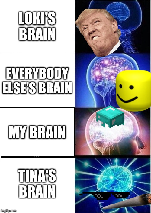 Expanding Brain | LOKI'S BRAIN; EVERYBODY ELSE'S BRAIN; MY BRAIN; TINA'S BRAIN | image tagged in memes,expanding brain | made w/ Imgflip meme maker