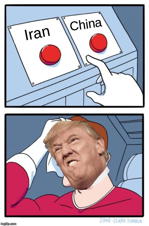 Two Buttons | China; Iran | image tagged in memes,two buttons | made w/ Imgflip meme maker