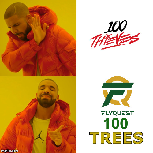 Drake Hotline Bling Meme | 100; TREES | image tagged in memes,drake hotline bling,FlyQuest | made w/ Imgflip meme maker