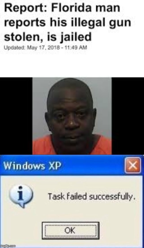 Illegal gun | image tagged in task failed successfully,funny,memes,jail,illegal,florida man | made w/ Imgflip meme maker