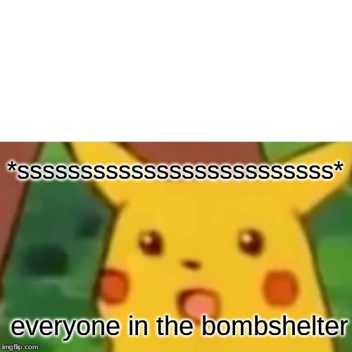 Surprised Pikachu | *sssssssssssssssssssssssss*; everyone in the bombshelter | image tagged in memes,surprised pikachu | made w/ Imgflip meme maker