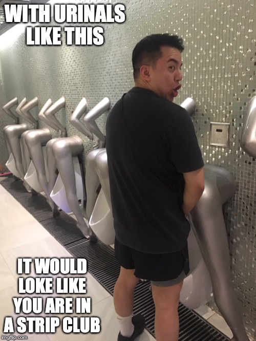Toliet Humor | WITH URINALS LIKE THIS; IT WOULD LOKE LIKE YOU ARE IN A STRIP CLUB | image tagged in toliet,mychonny,memes | made w/ Imgflip meme maker