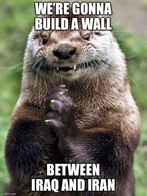 Evil Otter | WE’RE GONNA BUILD A WALL; BETWEEN IRAQ AND IRAN | image tagged in memes,evil otter | made w/ Imgflip meme maker