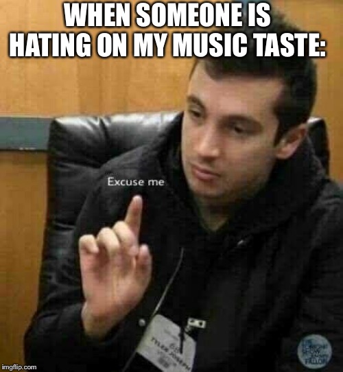 Don’t hate on my music taste lol. |  WHEN SOMEONE IS HATING ON MY MUSIC TASTE: | image tagged in tyler joseph,twenty one pilots,excuse me | made w/ Imgflip meme maker