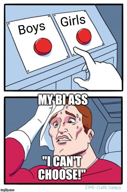 Two Buttons Meme | Girls; Boys; MY BI ASS; "I CAN'T CHOOSE!" | image tagged in memes,two buttons | made w/ Imgflip meme maker