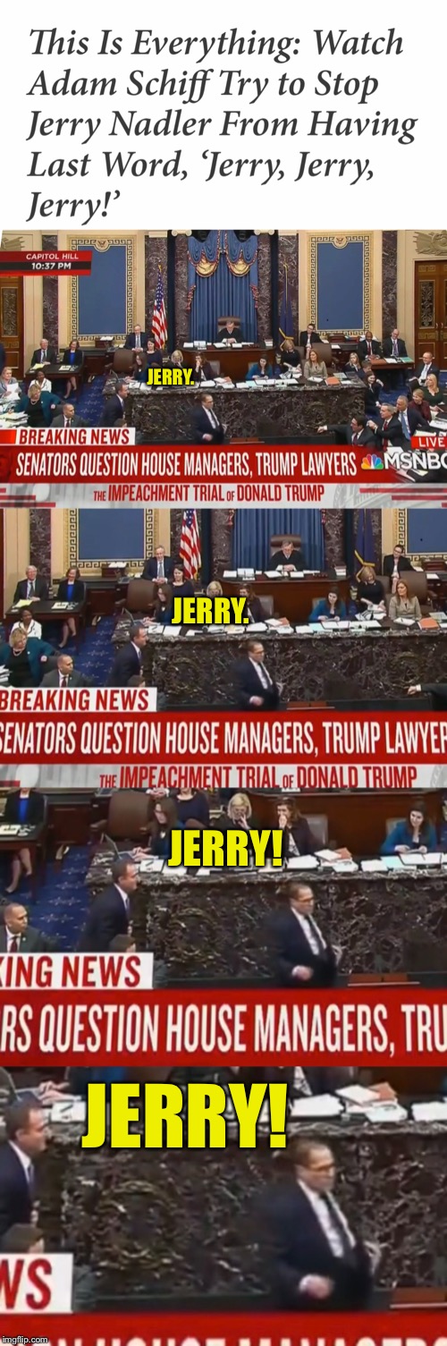 JERRY! | JERRY. JERRY. JERRY! JERRY! | image tagged in jerry,nadler,schiff,Conservative | made w/ Imgflip meme maker
