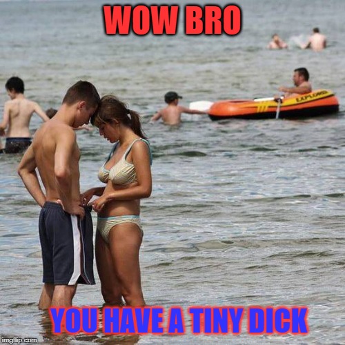horny sister whats to see brothers dick | WOW BRO; YOU HAVE A TINY DICK | image tagged in where is it baby brother,beach,dick,tiny penis,horny,sister | made w/ Imgflip meme maker