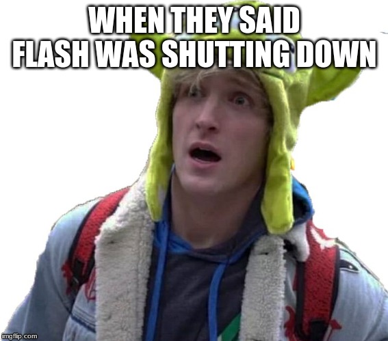 Logan Paul Alien Hat | WHEN THEY SAID FLASH WAS SHUTTING DOWN | image tagged in logan paul alien hat | made w/ Imgflip meme maker
