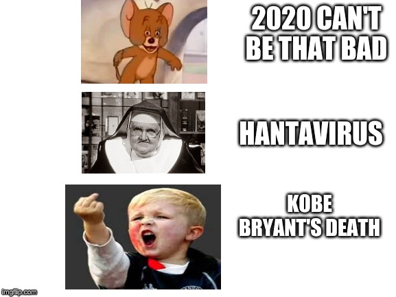 Blank White Template | 2020 CAN'T BE THAT BAD; HANTAVIRUS; KOBE BRYANT'S DEATH | image tagged in blank white template | made w/ Imgflip meme maker