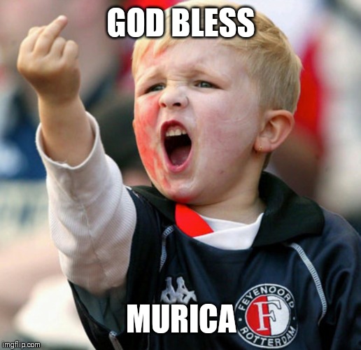 Little boy flipping the bird | GOD BLESS; MURICA | image tagged in little boy flipping the bird | made w/ Imgflip meme maker