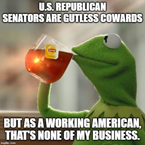 But That's None Of My Business | U.S. REPUBLICAN SENATORS ARE GUTLESS COWARDS; BUT AS A WORKING AMERICAN, THAT'S NONE OF MY BUSINESS. | image tagged in memes,but thats none of my business,kermit the frog | made w/ Imgflip meme maker