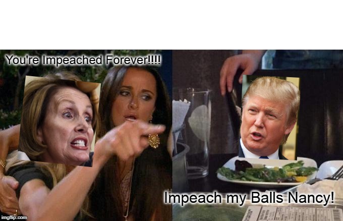 Woman Yelling At Cat | You're Impeached Forever!!!! Impeach my Balls Nancy! | image tagged in memes,woman yelling at cat | made w/ Imgflip meme maker