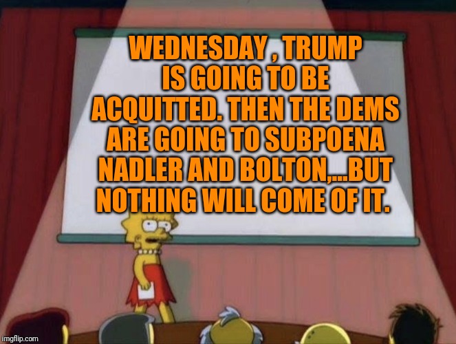 Foolish waste of money | WEDNESDAY , TRUMP IS GOING TO BE ACQUITTED. THEN THE DEMS ARE GOING TO SUBPOENA NADLER AND BOLTON,...BUT NOTHING WILL COME OF IT. | image tagged in lisa petition meme | made w/ Imgflip meme maker