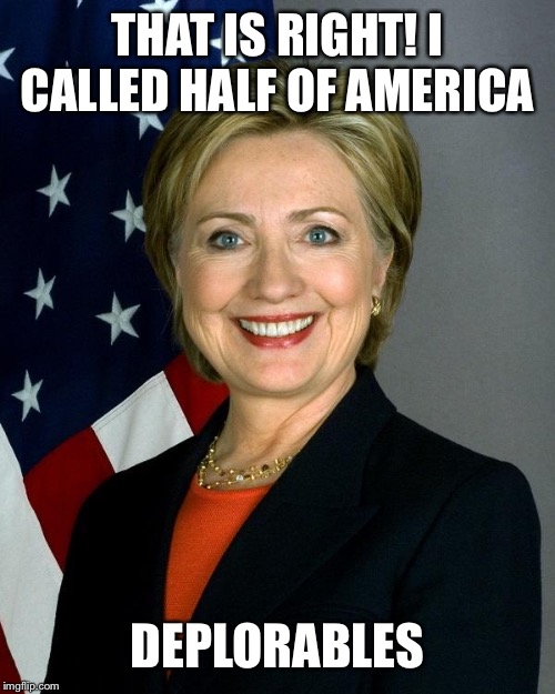 Hillary Clinton Meme | THAT IS RIGHT! I CALLED HALF OF AMERICA DEPLORABLES | image tagged in memes,hillary clinton | made w/ Imgflip meme maker