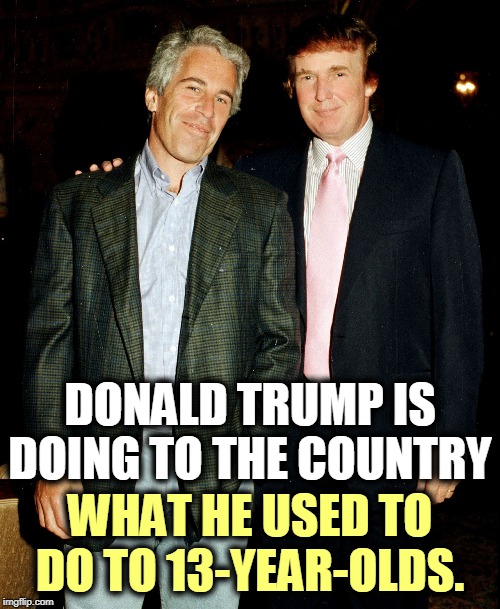 Constitution? We don't need no steenkin' Constitution! | DONALD TRUMP IS DOING TO THE COUNTRY; WHAT HE USED TO DO TO 13-YEAR-OLDS. | image tagged in epstein trump,trump,constitution,pedophile,rapist,america | made w/ Imgflip meme maker
