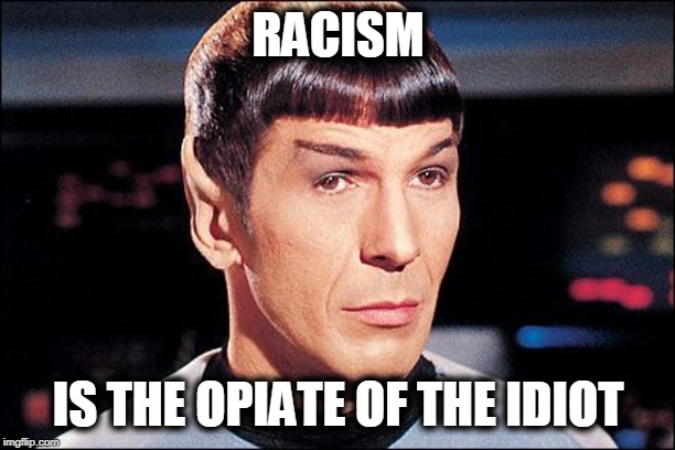 White supremacists are always so inferior. | RACISM; IS THE OPIATE OF THE IDIOT | image tagged in condescending spock,racism,idiot,white supremacists | made w/ Imgflip meme maker