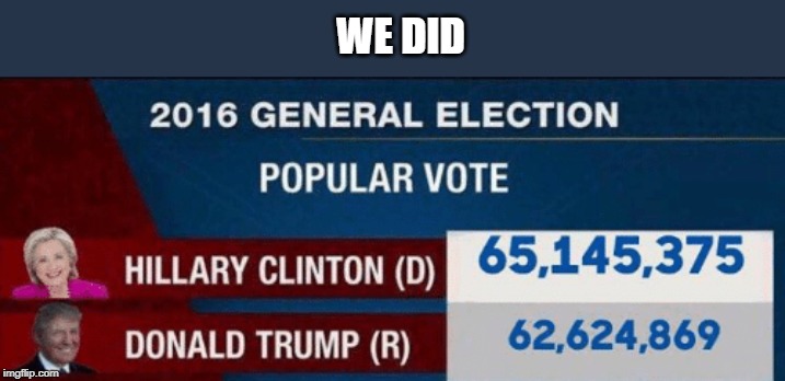 2016 HRC vs. Trump popular vote | WE DID | image tagged in 2016 hrc vs trump popular vote | made w/ Imgflip meme maker