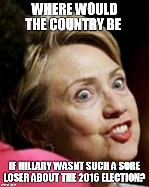 Hillary Clinton Fish | WHERE WOULD THE COUNTRY BE; IF HILLARY WASNT SUCH A SORE LOSER ABOUT THE 2016 ELECTION? | image tagged in hillary clinton fish,politics | made w/ Imgflip meme maker