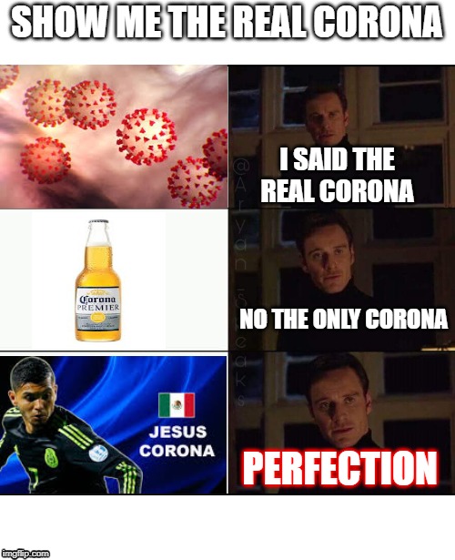 show me the real | SHOW ME THE REAL CORONA; I SAID THE REAL CORONA; NO THE ONLY CORONA; PERFECTION | image tagged in show me the real | made w/ Imgflip meme maker