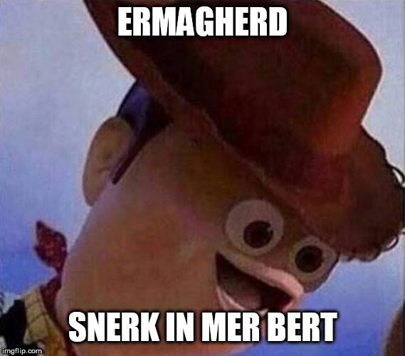 Derp Woody | ERMAGHERD; SNERK IN MER BERT | image tagged in derp woody | made w/ Imgflip meme maker