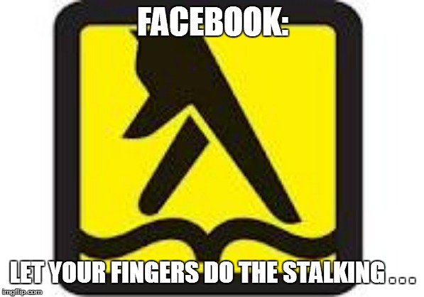 FACEBOOK:; LET YOUR FINGERS DO THE STALKING . . . | image tagged in funny memes,lol so funny,bad pun,too funny,funny,funny meme | made w/ Imgflip meme maker