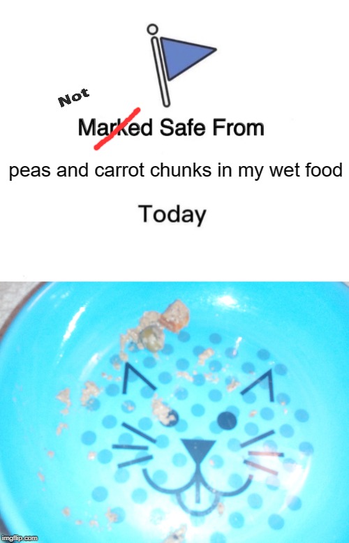 I hate it when that happens... | peas and carrot chunks in my wet food | image tagged in hate,peas,carrots,tigger | made w/ Imgflip meme maker