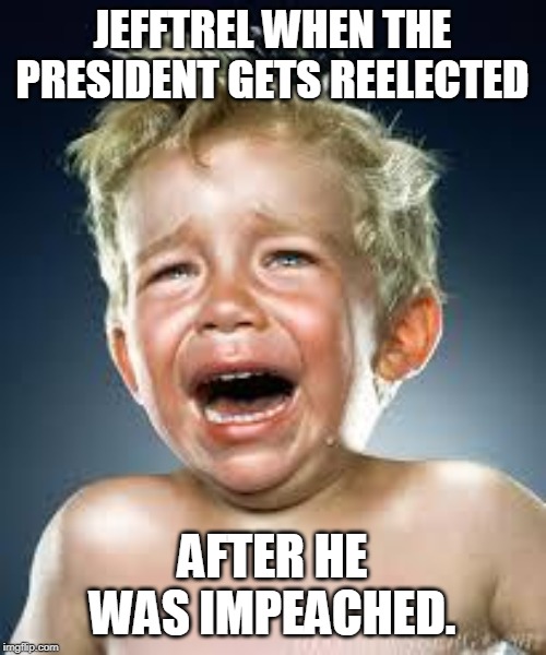 Crying Baby | JEFFTREL WHEN THE PRESIDENT GETS REELECTED AFTER HE WAS IMPEACHED. | image tagged in crying baby | made w/ Imgflip meme maker