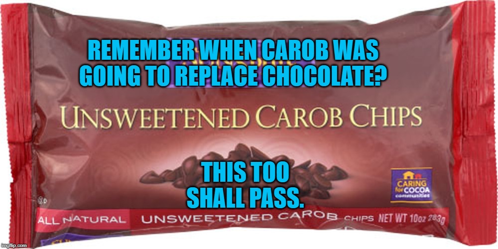 Carob | REMEMBER WHEN CAROB WAS GOING TO REPLACE CHOCOLATE? THIS TOO SHALL PASS. | image tagged in politics | made w/ Imgflip meme maker